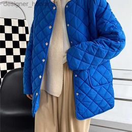 Women's Down Parkas Yitimoky Blue Jackets for Women Fall Winter Oversize Puffer Quilted Coat Casual Fashion Warm Button Down Pockets Outwear 220812 L230915