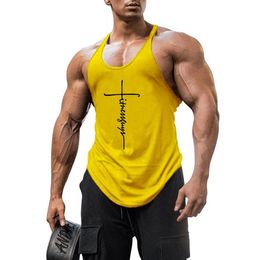 Men's Tank Tops Brand Gym Clothing Cotton Singlets Canotte Bodybuilding Training Running Top Men Fitness Shirt Muscle Guys Sl274z