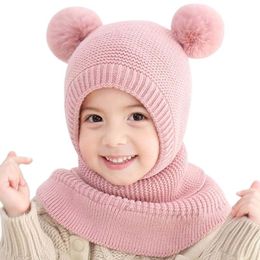 Beanie/Skull Caps Doit 2 to 6 Y Winter Hat Beanies Boys Beanie two hairball Child Knit Fur Hats Protect face neck kids girls Earflap Caps 230915