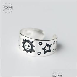 Band Rings Fashion Girls Sun Moon Star Shape Ring Solid Real 925 Sterling Sier Unique Design Adjustable Opening With High Polished Dro Dhroi