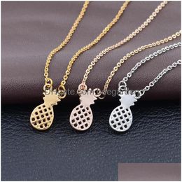 Pendant Necklaces Fashion Cute Hollow Pineapple Simple Fruit Shape Charm Gold Sier Rose Chains Choker For Women Jewellery Drop Delivery Dh86E