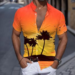 Men's T Shirts Men Casual Short Sleeve Spring Summer Turndown Neck 3D Printed Fashion Top Button Down Pyjama Mens Long