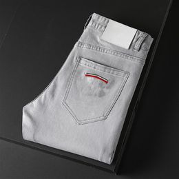 High Quality Mens Designer Luxurys Jeans Light Gray Color Distressed Business Casual Street Wear Man Jean Rock Slim-leg Fit Ripped315c