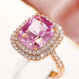 Gorgeous Cubic Zirconia Women Rings Pink/White/Yellow CZ Temperament Elegant Lady Jewelry for Wedding Anniversary Party