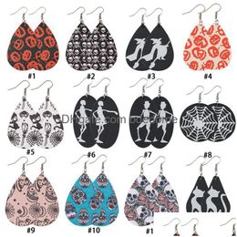 Dangle Chandelier Halloween Punk Double Sided Leather Earrings For Women Skeleton Hyperbolic Drop Earring Party Fashion Jewelry Gift D Dhg6B