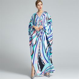 Women's Runway Dresses Sexy V Neck Batwing Sleeves Printed Knitted Loose Design Long Spit Fashion Dresses294q