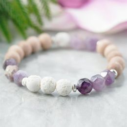 MG1077 Amethyst Healing Crystals Bracelet Essential Oil Diffuser Bracelet White Lava Stone Rosewood Bracelet Anxiety Relief Gift252F