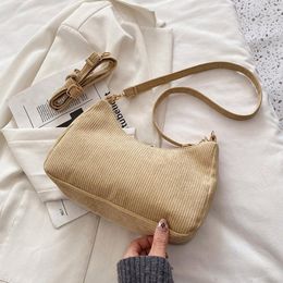 Evening Bags Solid Color Corduroy Women Shoulder Bag Luxury Designer Handbag Casual Crossbody For 2023 Zipper Messenger