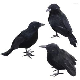 Garden Decorations 3pcs/set Halloween Black Crow Fake Bird Toys Feather Animal Decoration Props Party Supplies