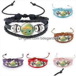 Charm Bracelets Never Grow Up Kid 6 Colours Braided Leather Rope Chains Children Dream Glass Cabochon Bangle Fashion Boy Girl Jewellery D Dhafq