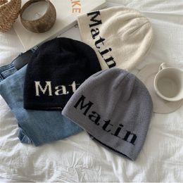 Beanie/Skull Caps Korean Letter Knitted Cap Women Dome Bag Head Vintage Versatile Beanie Men Hip-Hop Autumn Winter Warm Ski Hat Trending Y2k Kpop 230915