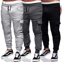 Mens Pants Harem Joggers Sweat Elastic String Cuff Drop Crotch Biker Trousers For Men 5 Color S-3XL Size294Q