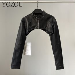 Women's Jackets YOZOU PU Chic Vintage Black Faux Leather Zipper Zip Up Coat Biker Jacket Women Girls Smock Top Women High Street Bella Outfits 230915