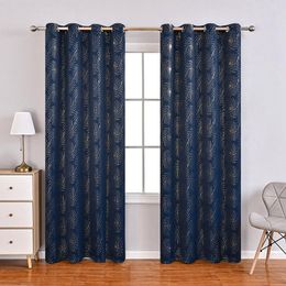 Curtain Room Darkening Curtains For Living Bedroom Firework Pattern Linen Texture Panel Drapes Window Treatment 1 Navy Blue