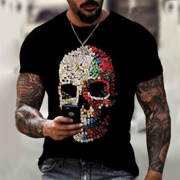 Men's T-Shirts Brand Skull T-shirt Summer Fashion Hip-hop Short-sleeved Shirt 3D Printing Black Top Sports Breathable Oversiz247P