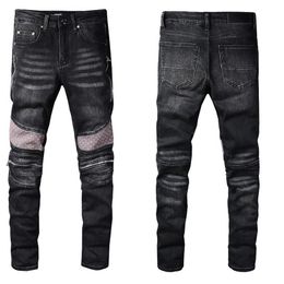 Top quality Men Skinny Jeans Ripped Holes Jeans Motorcycle Biker Patch splice Fashion Hip Hop Famous printing Denim Pants266r