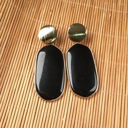 Dangle Earrings Natural Obsidian Stone Stud Jewelry Handmade Rectangle Shaped Quartz For Women Wholesale