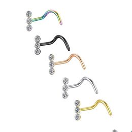 Nose Rings Studs Surgical Steel Cz Crystal Piercing And Star Stud L Shape Ring Indian Style Drop Delivery Jewellery Body Dhv8D