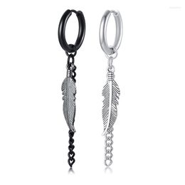 Dangle Earrings OOCYSPOO 1 Piece Feather For Women Men Stainless Steel Link Chain Drop Punk Ear Accessory