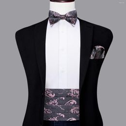 Belts Hi-Tie Silk Grey Pink Mens Cummerbunds Vintage Jacquard Bowtie Hanky Cufflinks Cummerbund Belt Corset For Male Wedding Events