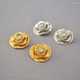 Hoop Earrings Small Design Sense Celebrity Temperament Three-dimensional Camellia Flower Zircon Sparkling Diamond 925 Silver Needle