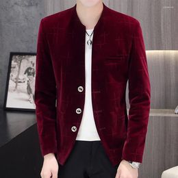 Men's Suits 2022 Men&#39;s Autumn And Winter Slim Fit Casual Non-Slit Blazer Youth Stand Collar Flat Velvet Jacquard297k