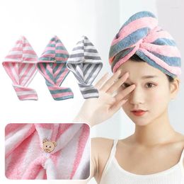 Towel Microfiber Strong Absorbent Dry Hair Quick Striped Shower Cap Bathroom Accessories