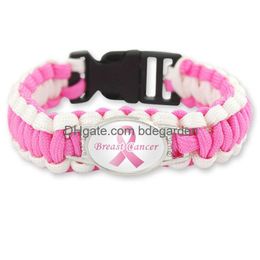 Charm Bracelets Breast Cancer Fighter Awareness Women Pink Yellow Ribbon Hope Wristbands Bangle For Men Fashion Outdoor Sports Drop De Dhufx