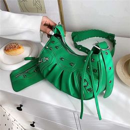 Cheap 80% Off Motorcycle Wind Rivet Women's New Fashion and Personalized Versatile Teeth Pleated Crossbody Bag code 899