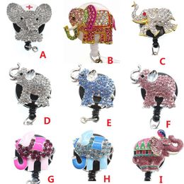 Whole Key Rings Mix Lovely Kids Silver Multicolour Rhinestone Elephant Aniaml Retractable ID Badge Reel Holder For Nurse158K