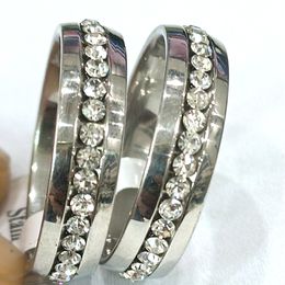 250 Silver Comfort Fit Rhinestone Zircon Stainless Steel Wedding Rings