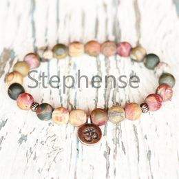 MG0635 2019 New Design Men's Yoga Bracelet Matte Picasso Jasper Bracelet Ohm Charm Heart Chakra Mala Bracelet310k