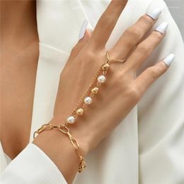 Charm Bracelets ZOSHI Simulated Pearl Chains Bracelet Link Connected Finger Ring For Women Hand Harness Jewelry Gifts