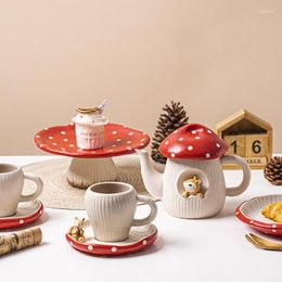 Dinnerware Sets Cute Love Girl Heart Ceramic Household Flower Tea Set Dessert Plate Cup Red Mushroom Tableware Home Decoration