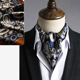 Scarves 100 Silk Scarf Vintage Paisley Men Square Neckerchief Suit Shirt Cravat Blue 230914