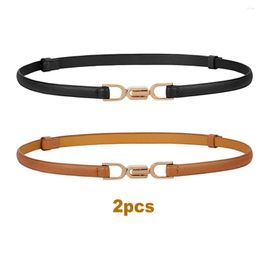 Belts 2 Pack Portable Slim Waist Belt Women Thin Leather Gold Metal Buckle Waistband For Dress Panty Clothes