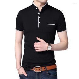 Men's Suits A1696 Fashion Men T-shirt Summer Short Sleeve Stand Collar Solid Slim Cotton Tops Tees Plus Size