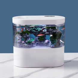 Decorations USB Mini Desktop Aquarium Built in Water Pump LED light Philtre Self circulation and self goldfish tank 230915