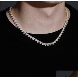 Iced 1Row Love Heart Link Tennis Chain Necklace 7Mm Width 14K Gold Plated Men Women Chocker Hip Hop Jewellery Gifts Drop Delivery