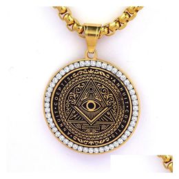 Pendant Necklaces Stainless Steel Round Mens Evil Eye Masonic Mason Fraternal Association Masonary Necklace Jewelry Items Drop Deliver Dhtdj