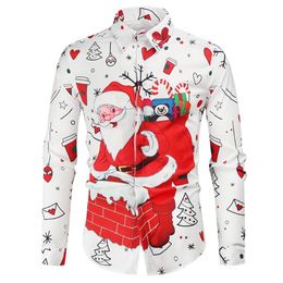 Men's Casual Shirts Santa Claus Print Shirt Men 2022 Slim Fit Long Sleeve Christmas Dress Mens Party Stage Prom Tuxedo Male C236L