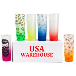 USA warehouse Personalise Drinkware Whiskey Cocktail Glasses mix Colours 2.5oz frosted Gradient Shot Glass heavy base for sublimation and customization
