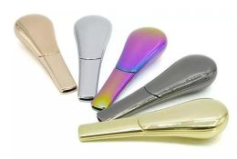 Metal Scoop Shape Rainbow Spoon Smoking Pipe Zinc Alloy 95mm Length 24mm Diameter Tobacco Cigarette Hand Pipes with Gift Box ZZ