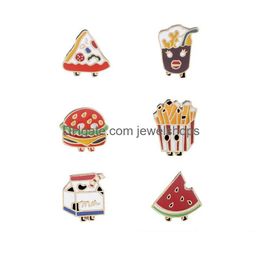 Pins Brooches Children Cartoon Enamel Brooch Watermelon Milk Burger Cola French Fries Pizza Creative Lapel For Kid Fashion Jewellery Dro Dh4Oe