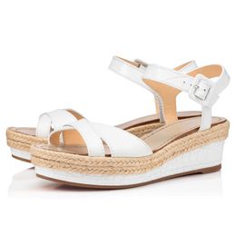 Luxury Women's Wedges Sandals Famous Almerio 60 mm Italy Beautiful Ladies Gladiator Ankle Strap Slingback White Leather Design Evening Dress Wedge Sandal Box EU 35-43
