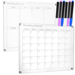 Whiteboards 2pcs Monthly Weekly Schedule Planner Boards Acrylic Writing Board Erasable Wall Mounted Calendar Whiteboard 230914