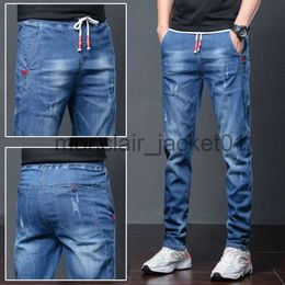 Men's Jeans shengwofu.sgSpot Youth Elastic Waist Jeans Men's Baggy Jogger Pants Young Men's Summer Drawstring Denim Men's Pants Trousers J230915
