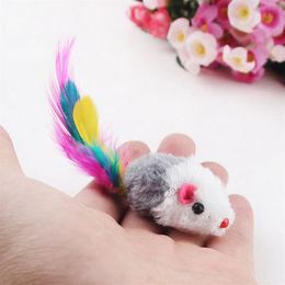 10Pcs Funny Soft Fleece False Mouse Cat Toys Colorful Feather Playing Kitten Toy Random Color228U