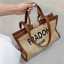 Net red Tote Bag straw letter portable large bag for women 2023 summer new fashion woven one shoulder armpit code 57