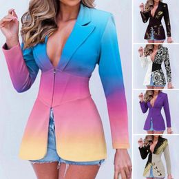 Women's Suits Women Blazer Lapel V-neck Long Sleeve Corset Zipper Closure Suit Jacket Gradient Colour Office Coat Outerwear